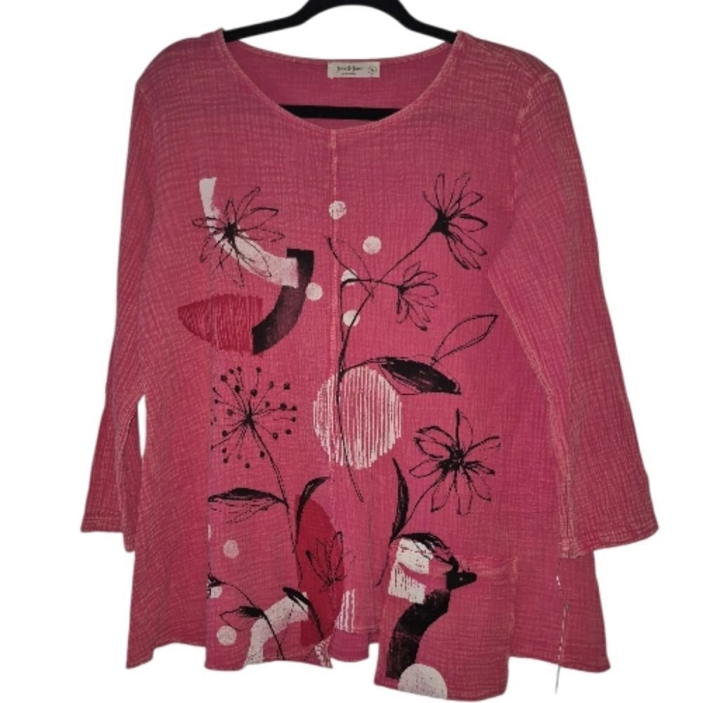 Jess & Jane Eclectic Gauzy Tunic Top 100 Cotton USA Made Small Pink Nwt